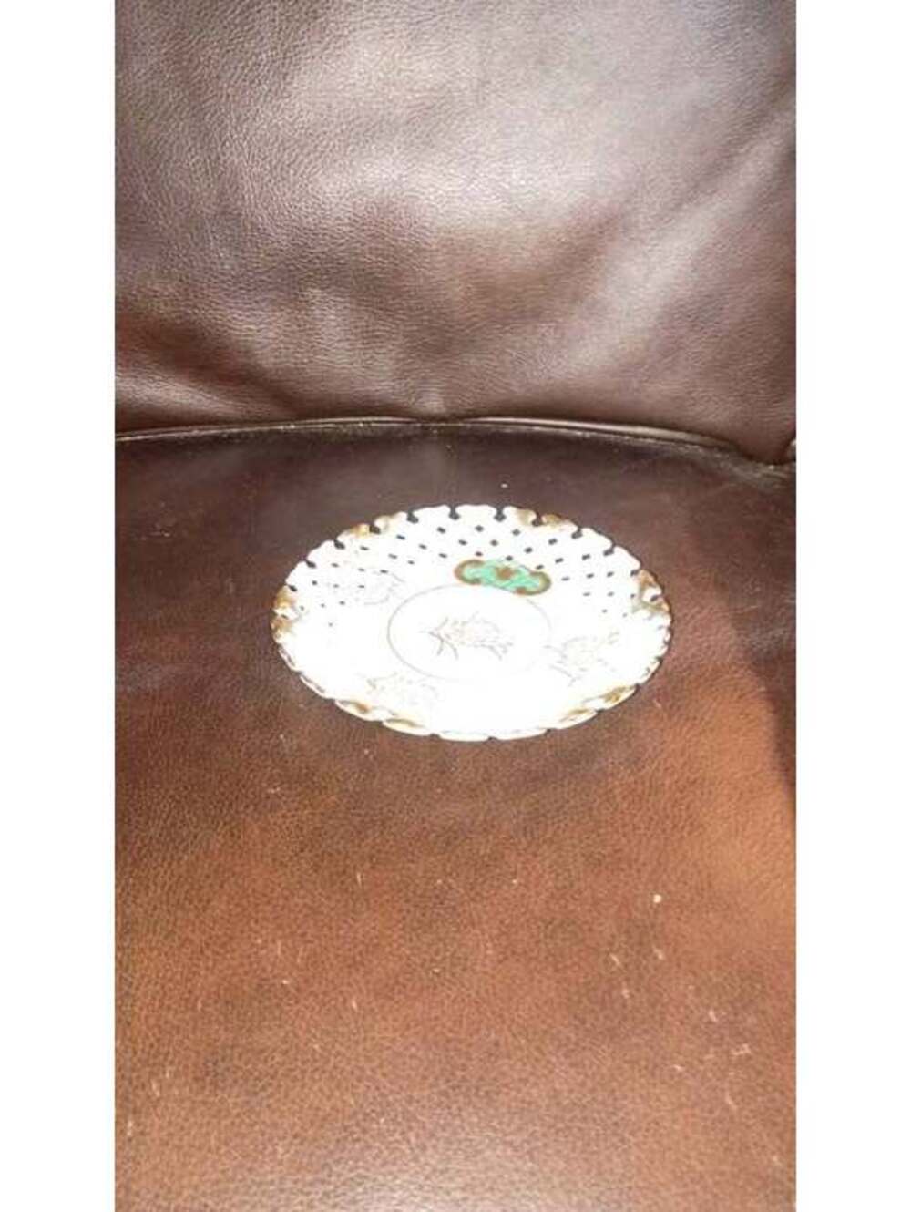Vintage White and Green Cat Plate - New Without Tags